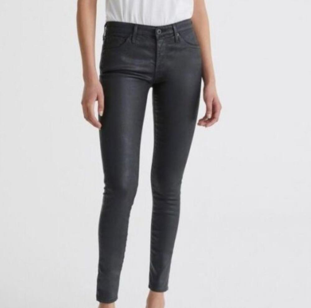 AG Adriano Goldschmied Gray Leatherette Super Skinny The Legging Ankle Jean 28